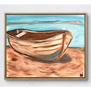 WS original seaside boat painting 14X11 canvas abstract expressionism modern art